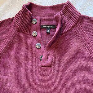 Men's Banana Republic Cotton 1/4 Button Red Sweater Size XL Used/Like New